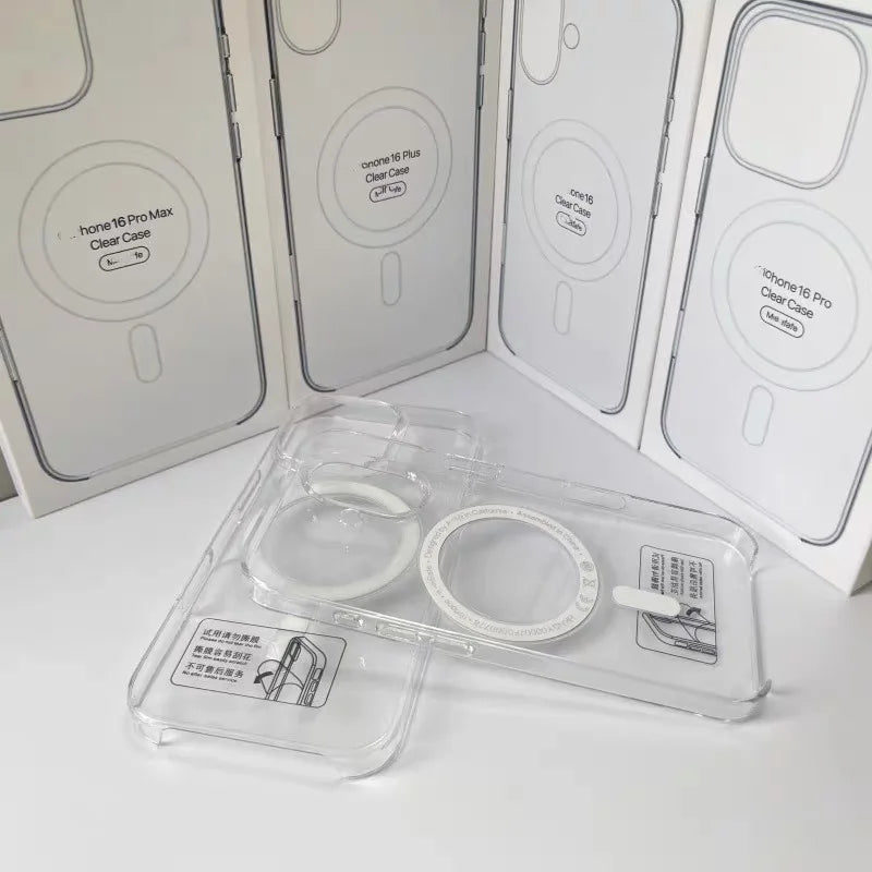 Original Transparent MagSafe Phone Case for iPhone 17 16pro max 15 16 Pro 13 14 Magnetic Wireless Charging Clear Hard PC Cover