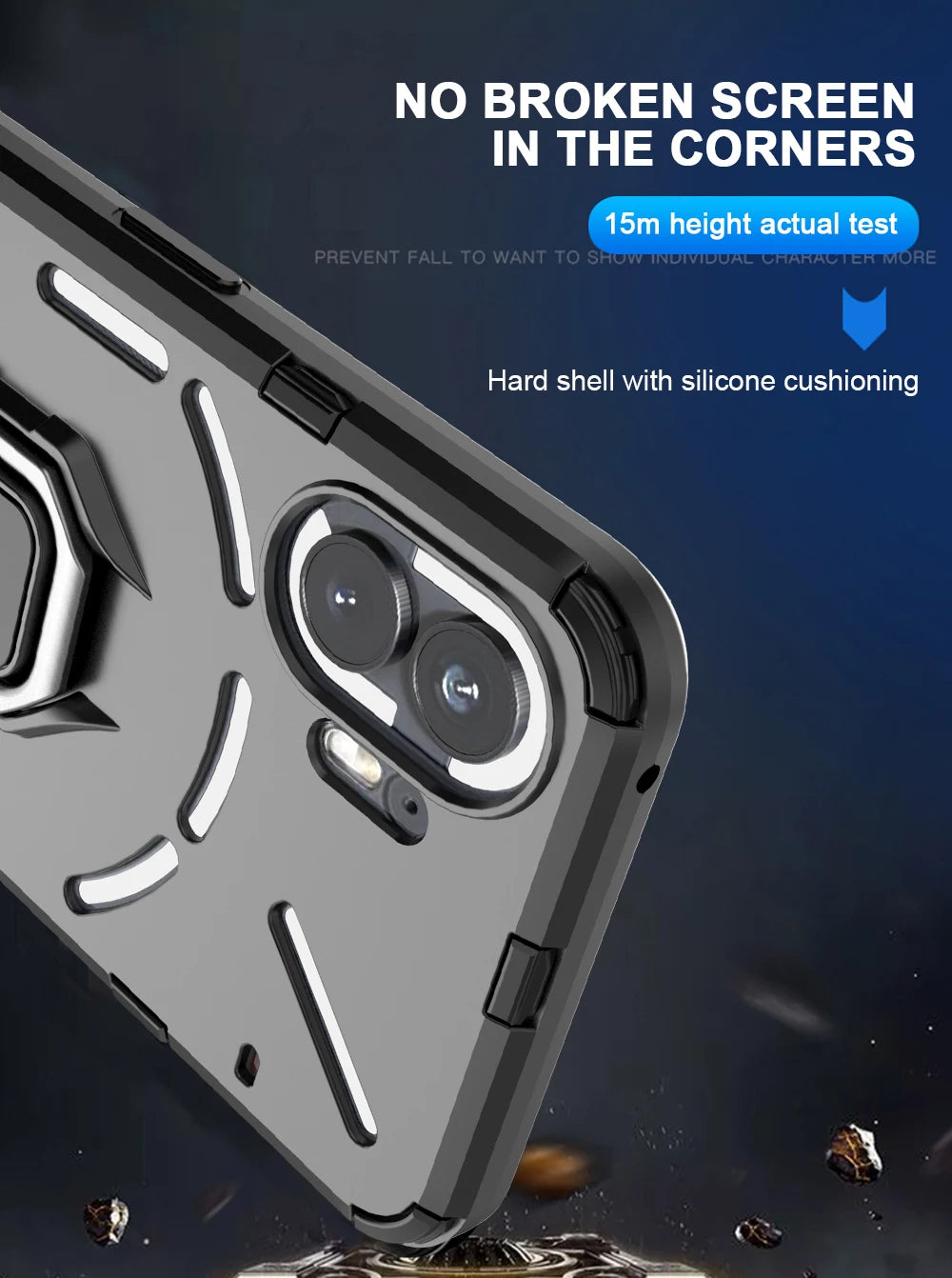Shockproof Armor Case for Nothing Phone 2 1 Silicone + PC Metal Ring Stand Phone Back Cover for Nothing Phone 2 1