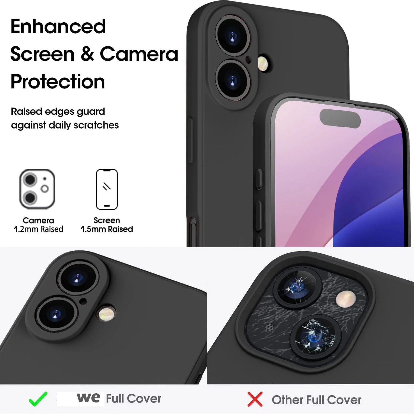 Silicone Case For iPhone 16 15 14 11 Pro Max 13 12 Mini 16 Plus X XR 7 8 Soft Shockproof With 2 PCS Glass Screen Protector Cover