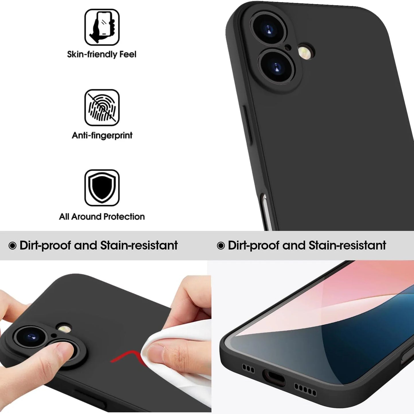 Silicone Case For iPhone 16 15 14 11 Pro Max 13 12 Mini 16 Plus X XR 7 8 Soft Shockproof With 2 PCS Glass Screen Protector Cover