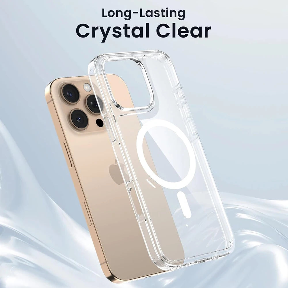 Strong Magnetic Magsafe Wireless Charging Case For iPhone 16 : Clear Magnetic Rugged Shockproof Protective Transparent Cell Phone Cover