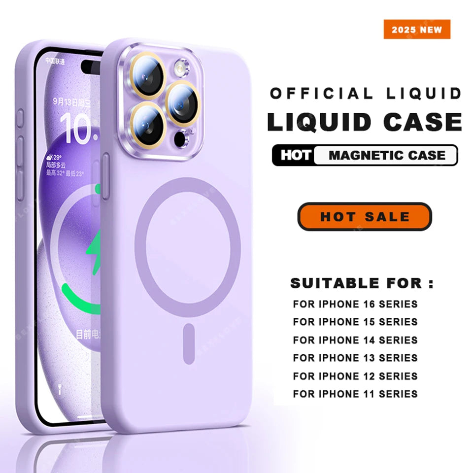 Magnetic Strap Phone Case For iPhone 16 Plus Pro Max Magsafe Liquid Silicone Lanyard Charge Protector Cover