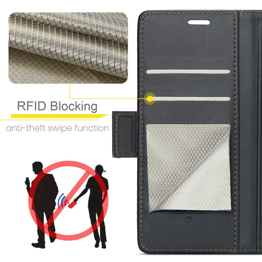 CaseMe RFID Blocking Leather Wallet Case for Samsung Galaxy S25 / S25 Plus / S25 Ultra – Magnetic Flip Cover with Card Holder & Kickstand