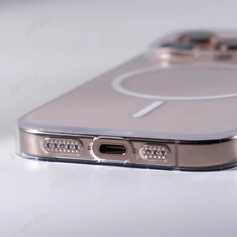 Fashion Magnetic Transparent Phone Case For iPhone 16: Magsafe Wireless Charge Hard Back Cover