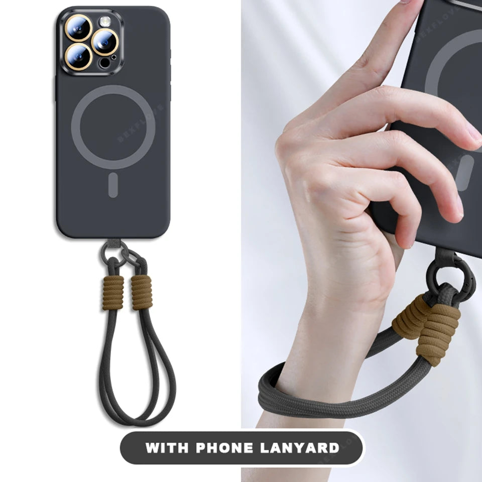 Magnetic Strap Phone Case For iPhone 16 Plus Pro Max Magsafe Liquid Silicone Lanyard Charge Protector Cover