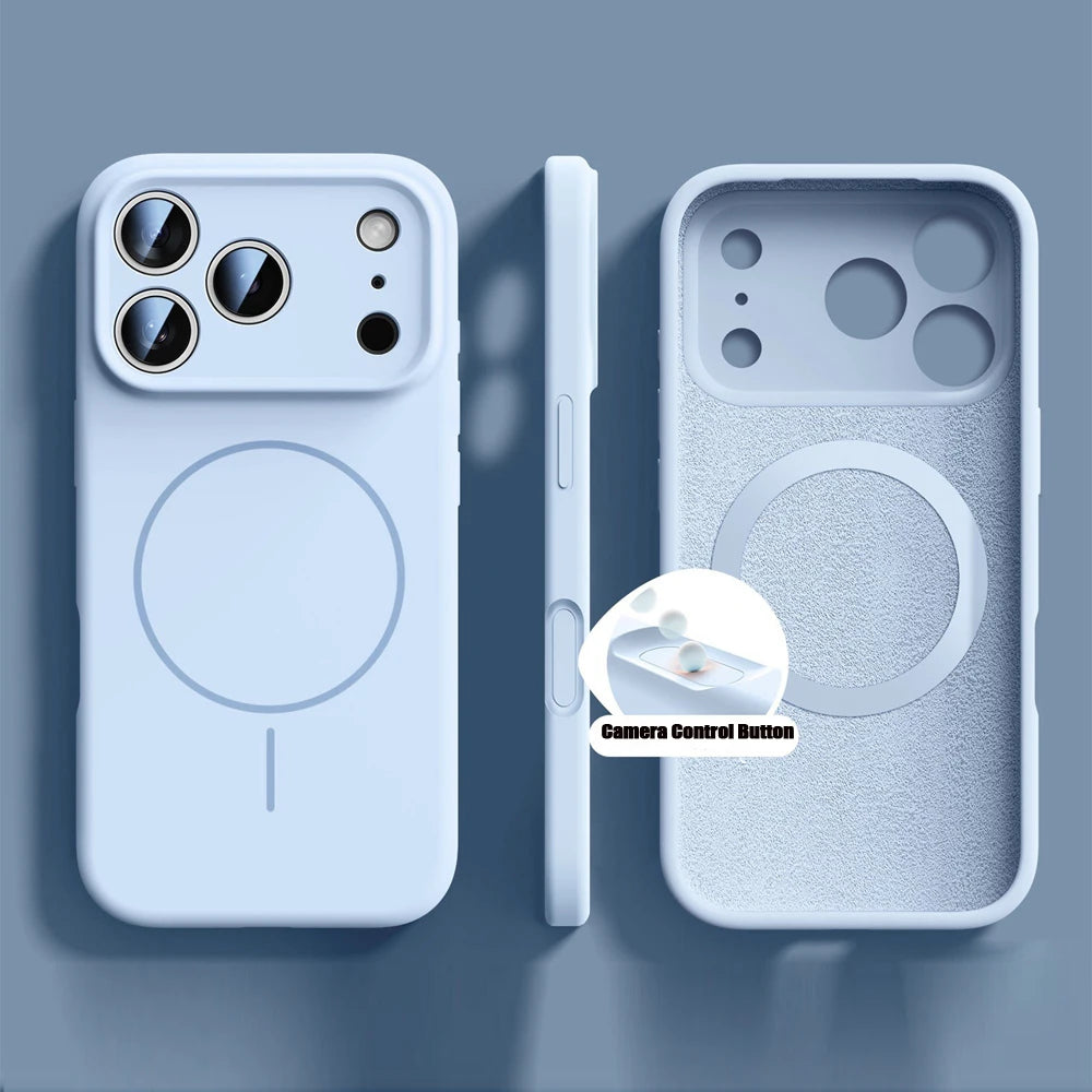 iPhone 17 Series MagSafe Case – Orange Liquid Silicone, Soft Magnetic Cover