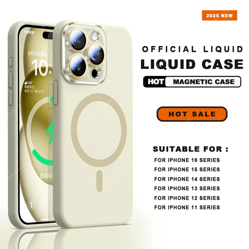 Magnetic Strap Phone Case For iPhone 16 Plus Pro Max Magsafe Liquid Silicone Lanyard Charge Protector Cover