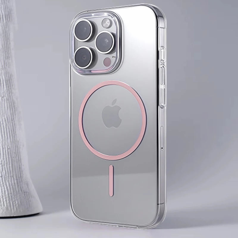 Fashion Magnetic Transparent Phone Case For iPhone 16: Magsafe Wireless Charge Hard Back Cover