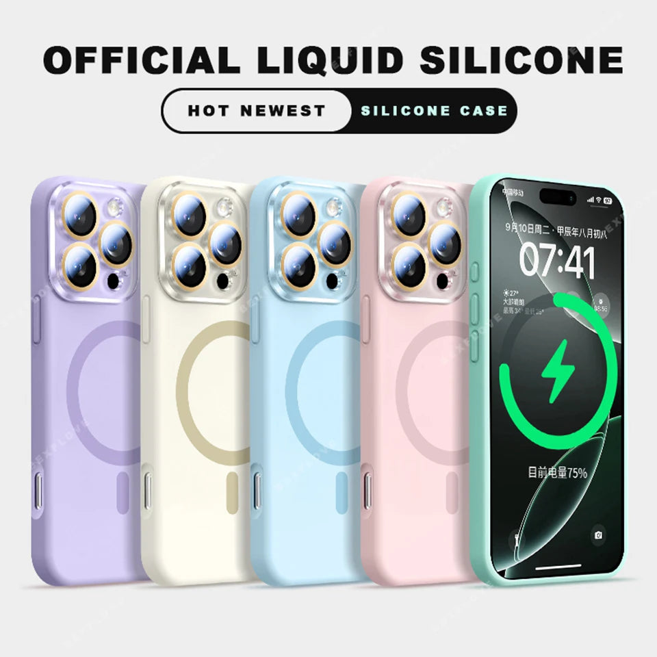 Magnetic Strap Phone Case For iPhone 16 Plus Pro Max Magsafe Liquid Silicone Lanyard Charge Protector Cover