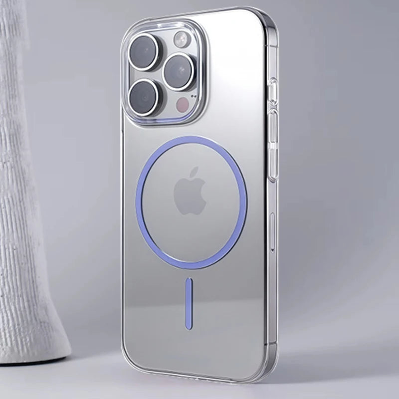 Fashion Magnetic Transparent Phone Case For iPhone 16: Magsafe Wireless Charge Hard Back Cover