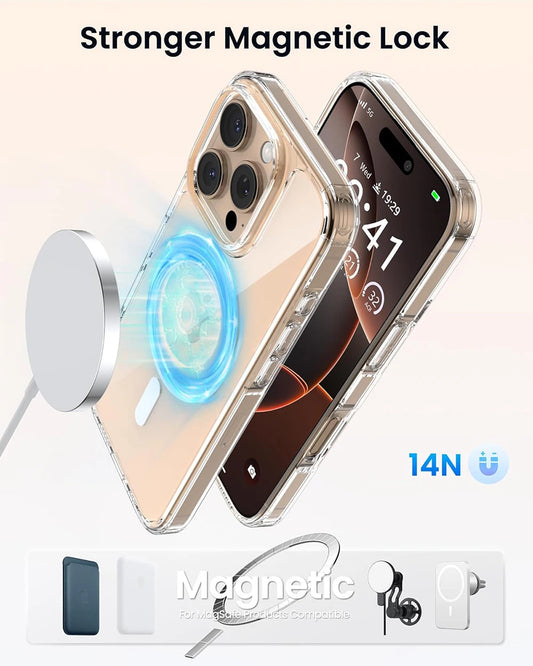 Strong Magnetic Magsafe Wireless Charging Case For iPhone 16 :  Clear Magnetic Rugged Shockproof Protective Transparent Cell Phone Cover