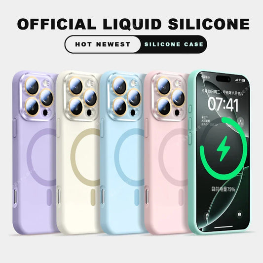Magnetic Strap Phone Case For iPhone 16 Plus Pro Max Magsafe Liquid Silicone Lanyard Charge Protector Cover