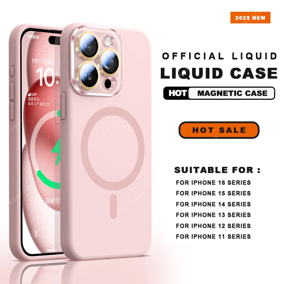 Magnetic Strap Phone Case For iPhone 16 Plus Pro Max Magsafe Liquid Silicone Lanyard Charge Protector Cover