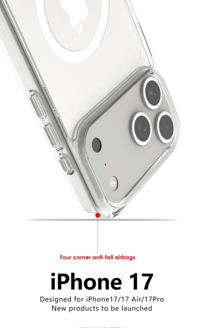 Shockproof  Magsafe Clear Magnetic Wireless Charge Case For iPhone 17 Air 17 Pro Max Hybrid Hard Acrylic Back Cover Bumper