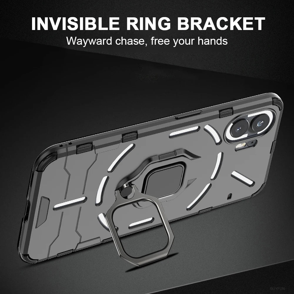 Shockproof Armor Case for Nothing Phone 2 1 Silicone + PC Metal Ring Stand Phone Back Cover for Nothing Phone 2 1