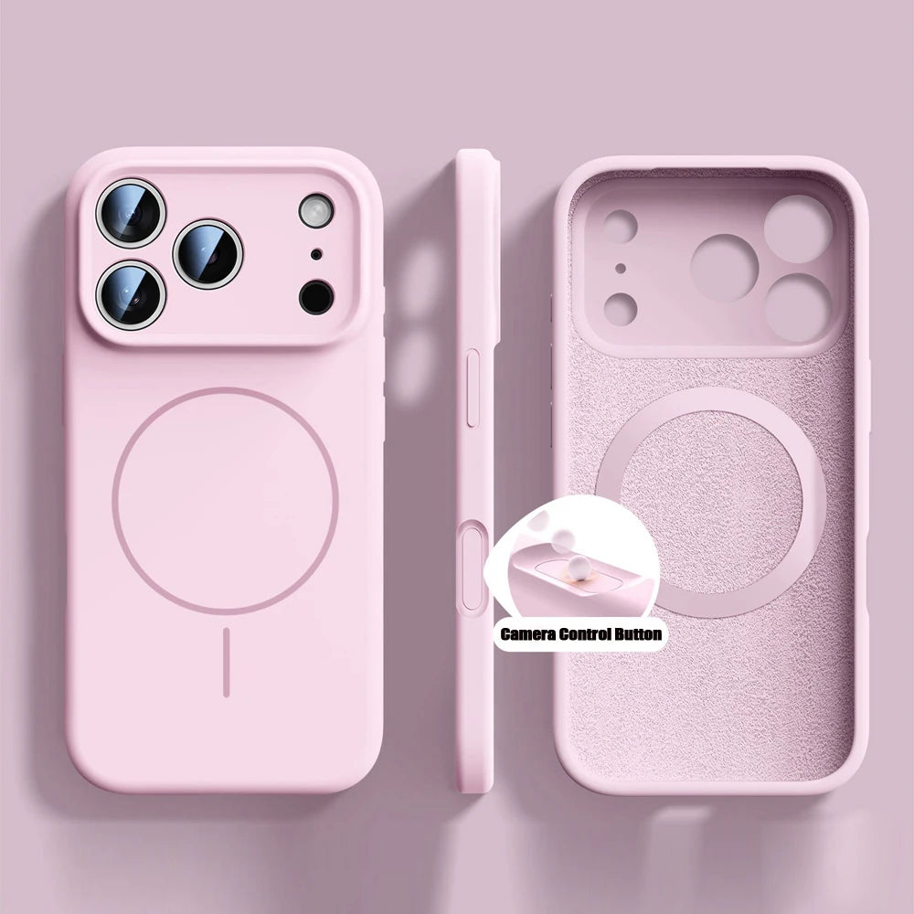 iPhone 17 Series MagSafe Case – Orange Liquid Silicone, Soft Magnetic Cover