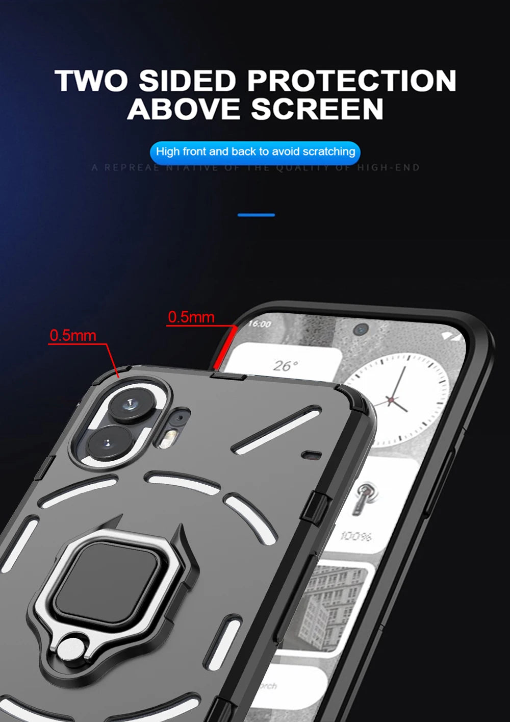 Shockproof Armor Case for Nothing Phone 2 1 Silicone + PC Metal Ring Stand Phone Back Cover for Nothing Phone 2 1