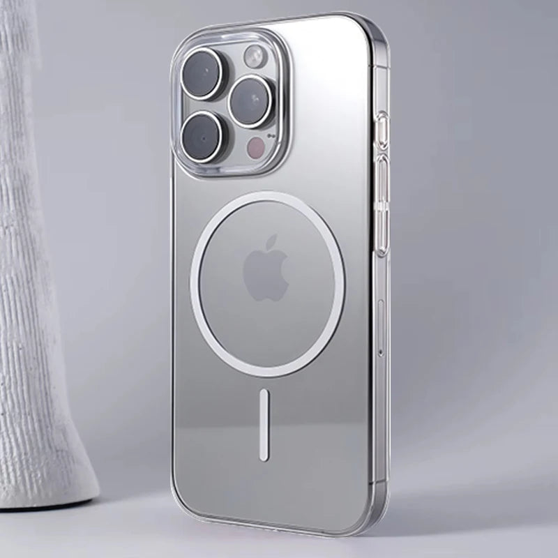 Fashion Magnetic Transparent Phone Case For iPhone 16: Magsafe Wireless Charge Hard Back Cover