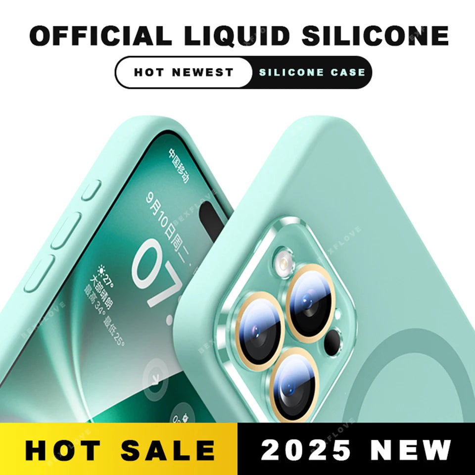 Magnetic Strap Phone Case For iPhone 16 Plus Pro Max Magsafe Liquid Silicone Lanyard Charge Protector Cover