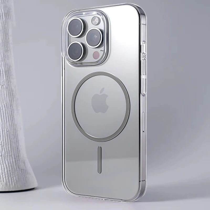 Fashion Magnetic Transparent Phone Case For iPhone 16: Magsafe Wireless Charge Hard Back Cover