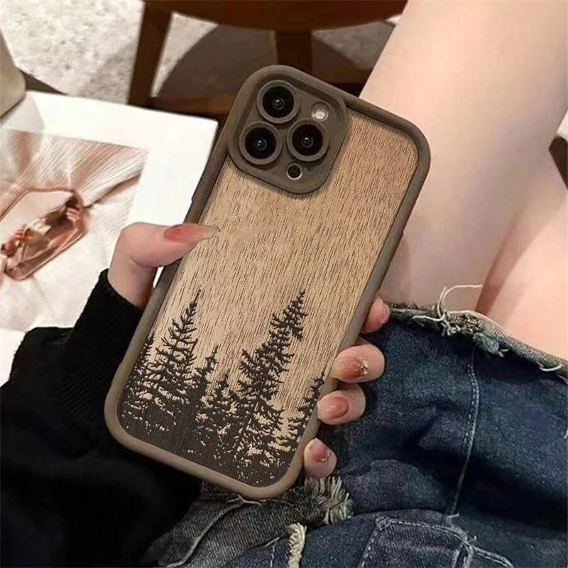 Retro Forest Brown Wood Soft Phone Case for iPhone