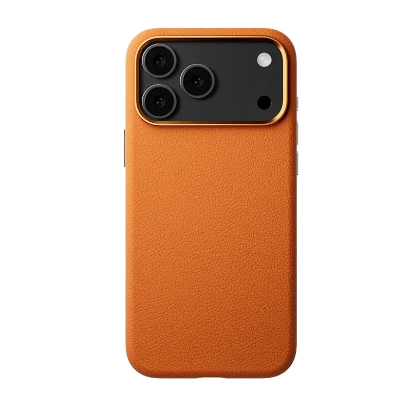 Strong Leather Magnetic Case For iPhone With Wireless Charging Metal Camera Protection Cover