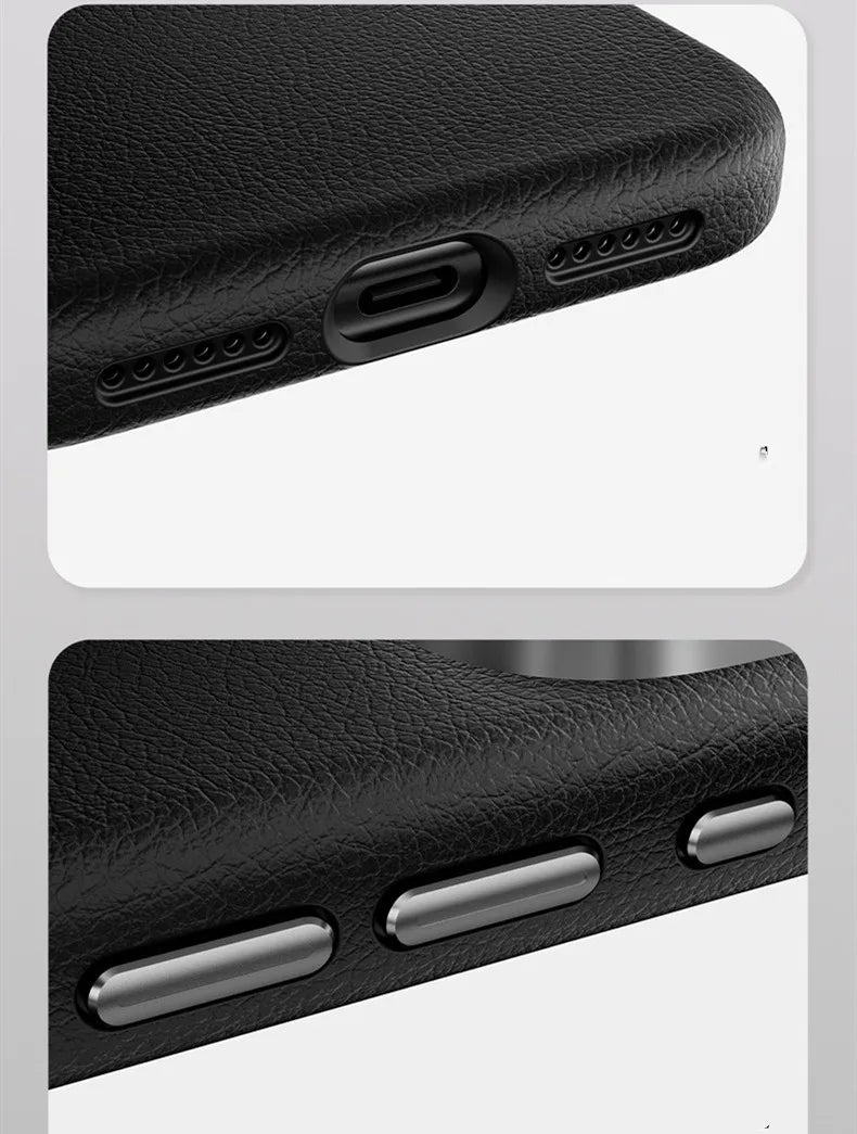 Strong Leather Magnetic Case For iPhone With Wireless Charging Metal Camera Protection Cover