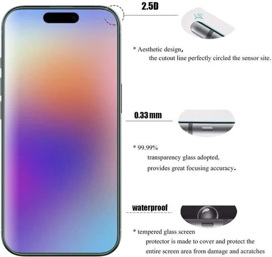 2Pcs HD Screen Protector Tempered Glass For iPhone 17