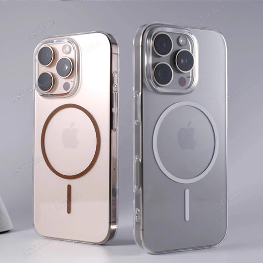 Fashion Magnetic Transparent Phone Case For iPhone 16: Magsafe Wireless Charge Hard Back Cover