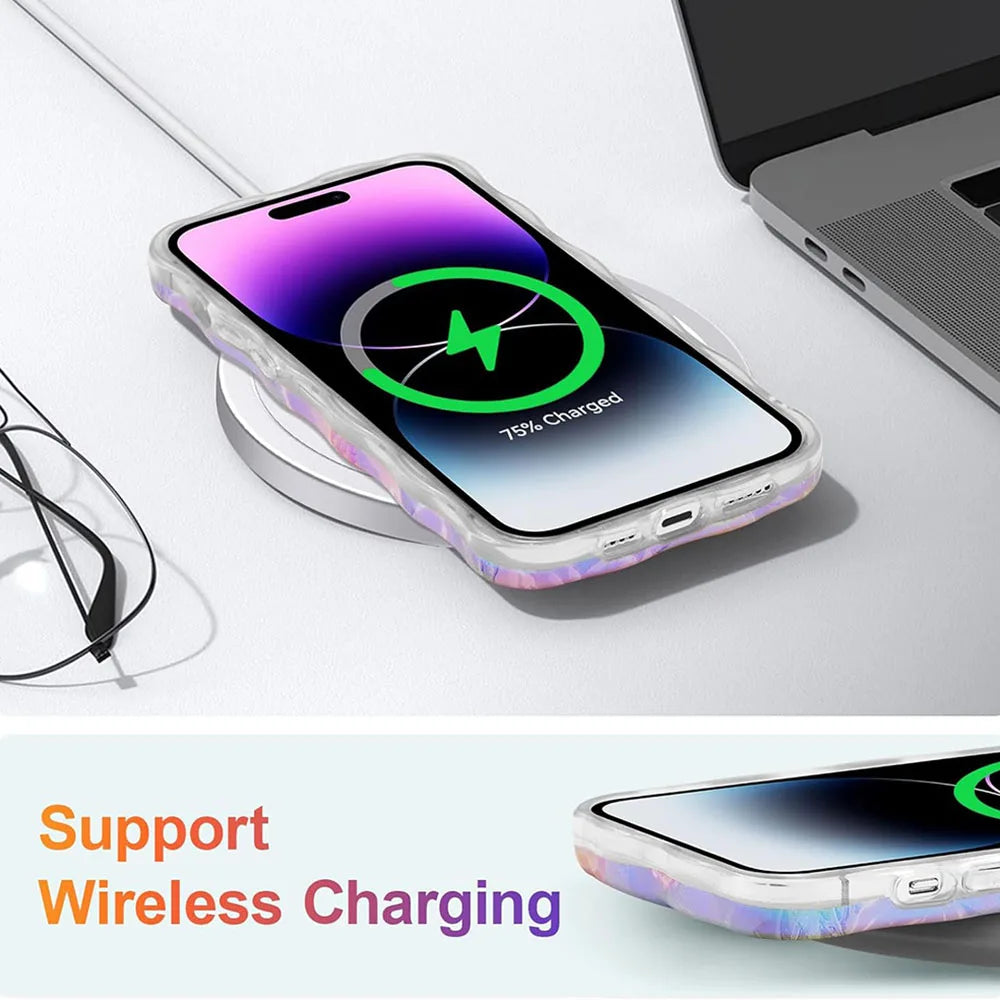 Retro Floral Oil Painting Phone Case for iPhone 16 Pro & 16 Pro Max – Glossy Wave Border Cover