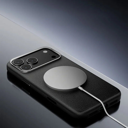 Strong Leather Magnetic Case For iPhone With Wireless Charging Metal Camera Protection Cover