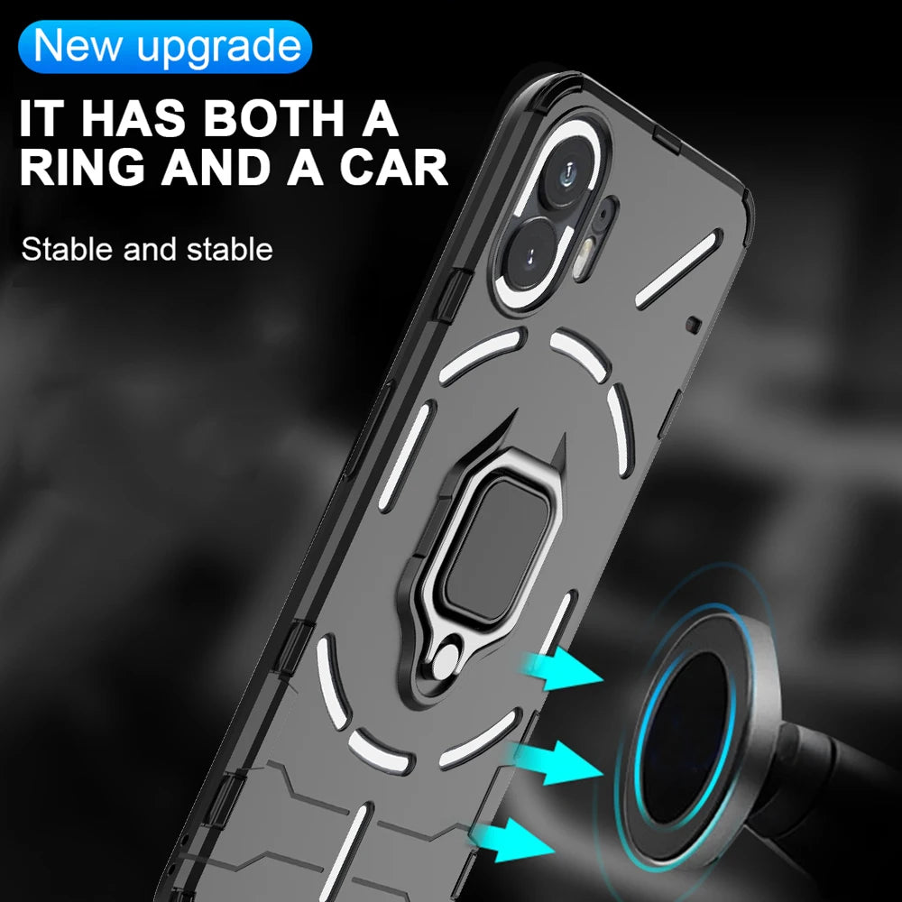 Shockproof Armor Case for Nothing Phone 2 1 Silicone + PC Metal Ring Stand Phone Back Cover for Nothing Phone 2 1