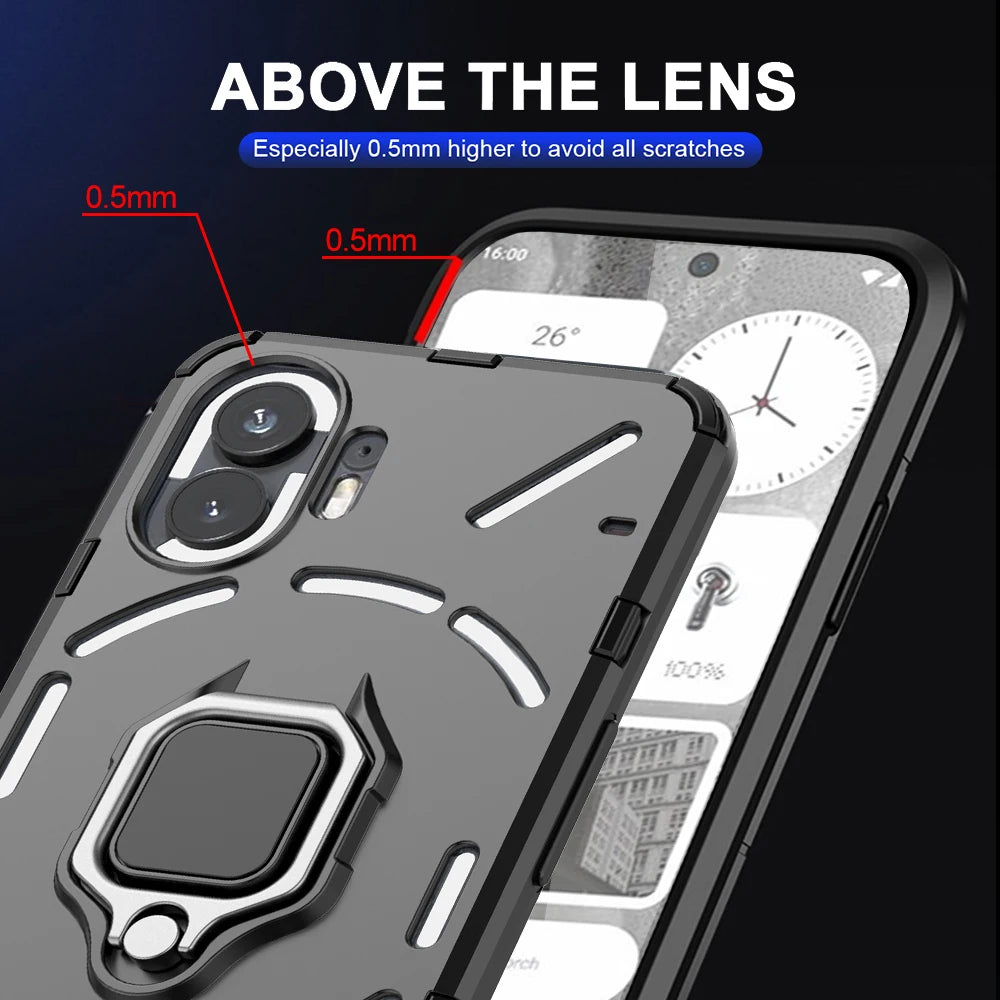 Shockproof Armor Case for Nothing Phone 2 1 Silicone + PC Metal Ring Stand Phone Back Cover for Nothing Phone 2 1