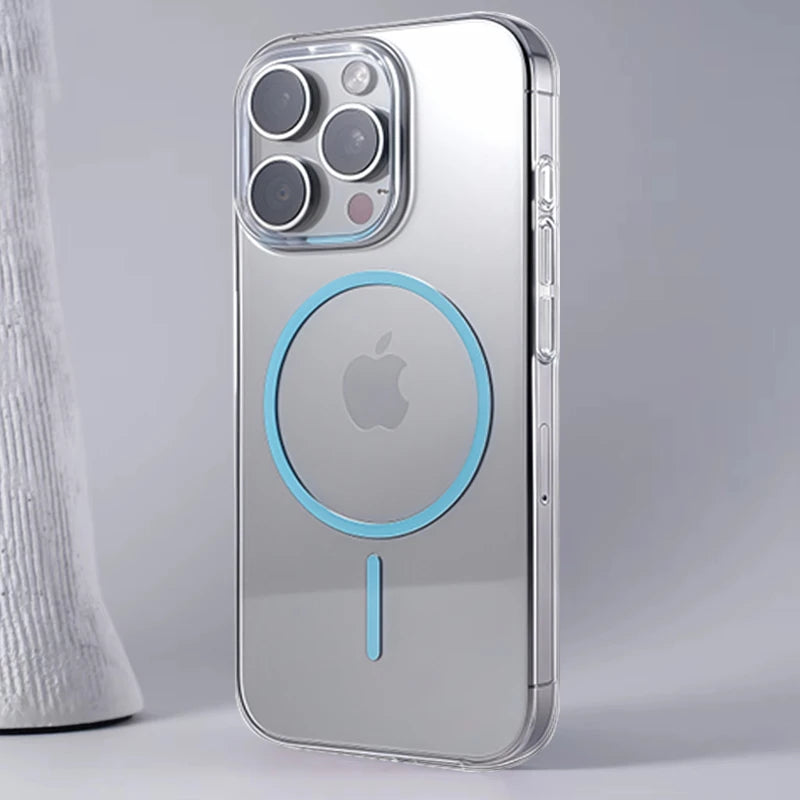 Fashion Magnetic Transparent Phone Case For iPhone 16: Magsafe Wireless Charge Hard Back Cover