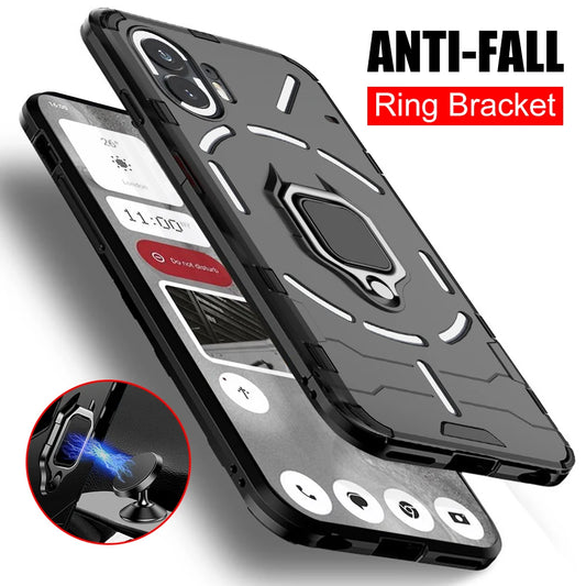 Shockproof Armor Case for Nothing Phone 2 1 Silicone + PC Metal Ring Stand Phone Back Cover for Nothing Phone 2 1