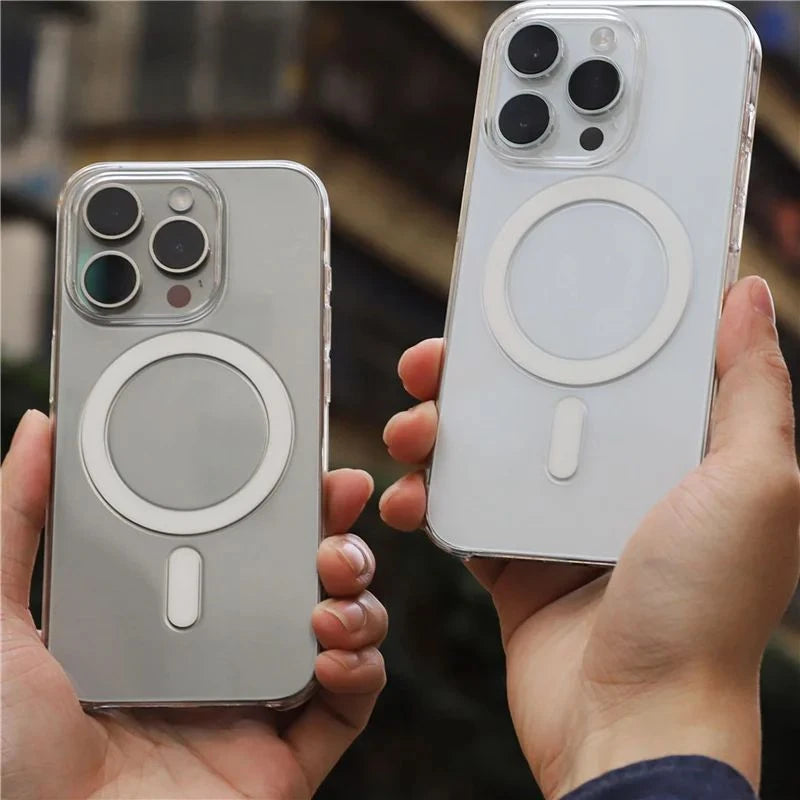 Original Transparent MagSafe Phone Case for iPhone 17 16pro max 15 16 Pro 13 14 Magnetic Wireless Charging Clear Hard PC Cover