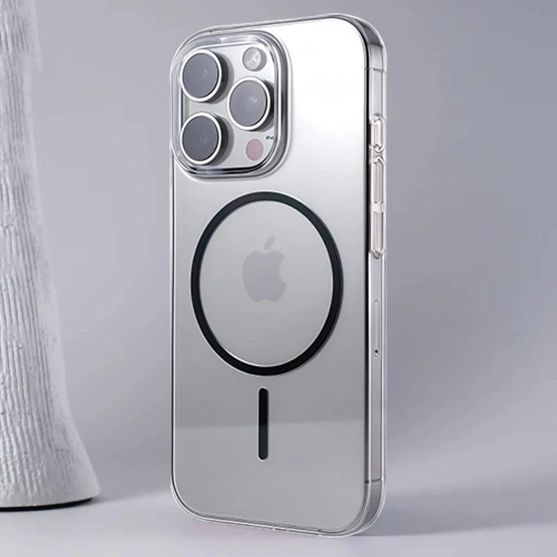 Fashion Magnetic Transparent Phone Case For iPhone 16: Magsafe Wireless Charge Hard Back Cover