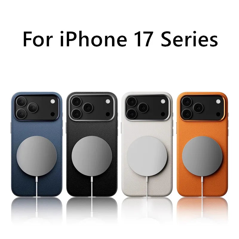 Strong Leather Magnetic Case For iPhone With Wireless Charging Metal Camera Protection Cover