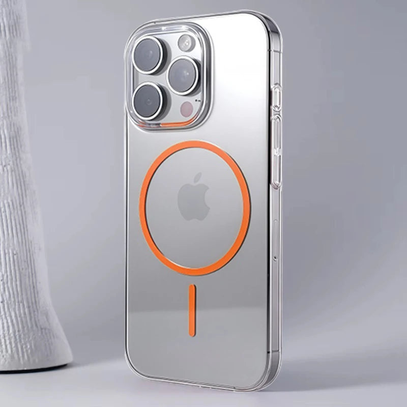 Fashion Magnetic Transparent Phone Case For iPhone 16: Magsafe Wireless Charge Hard Back Cover