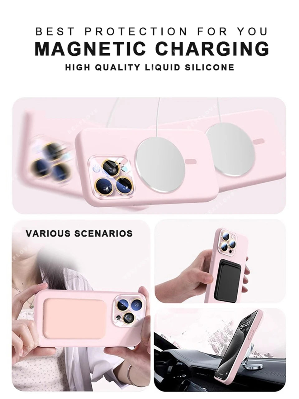 Magnetic Strap Phone Case For iPhone 16 Plus Pro Max Magsafe Liquid Silicone Lanyard Charge Protector Cover