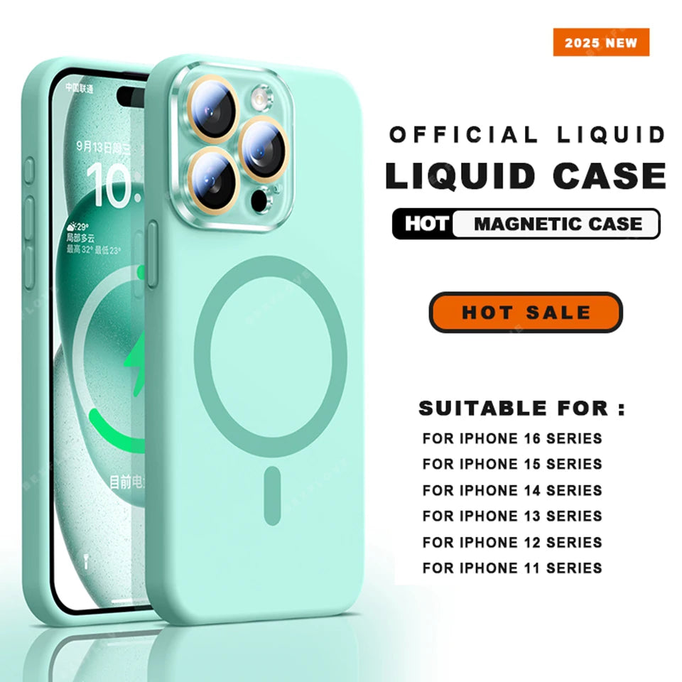 Magnetic Strap Phone Case For iPhone 16 Plus Pro Max Magsafe Liquid Silicone Lanyard Charge Protector Cover