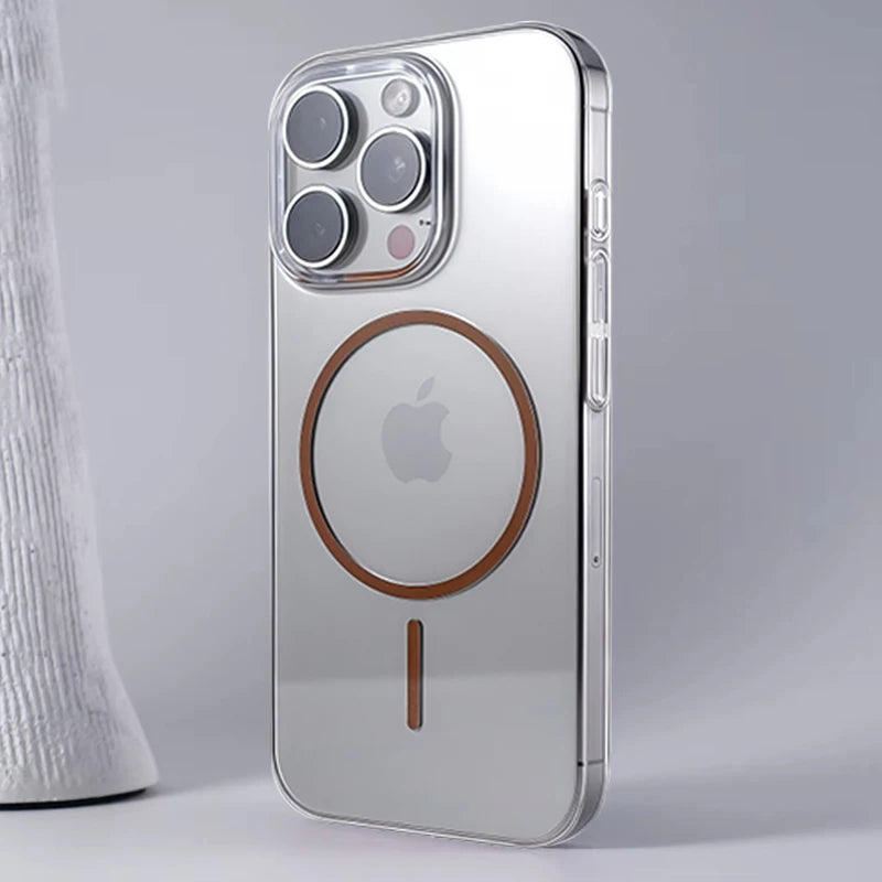Fashion Magnetic Transparent Phone Case For iPhone 16: Magsafe Wireless Charge Hard Back Cover