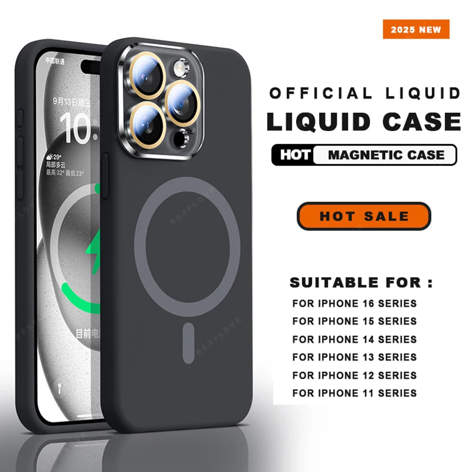 Magnetic Strap Phone Case For iPhone 16 Plus Pro Max Magsafe Liquid Silicone Lanyard Charge Protector Cover