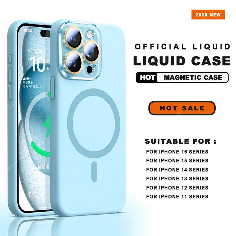 Magnetic Strap Phone Case For iPhone 16 Plus Pro Max Magsafe Liquid Silicone Lanyard Charge Protector Cover