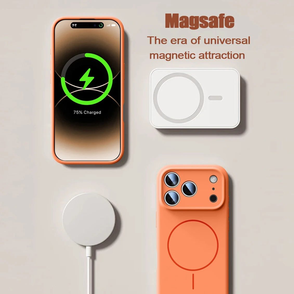 iPhone 17 Series MagSafe Case – Orange Liquid Silicone, Soft Magnetic Cover