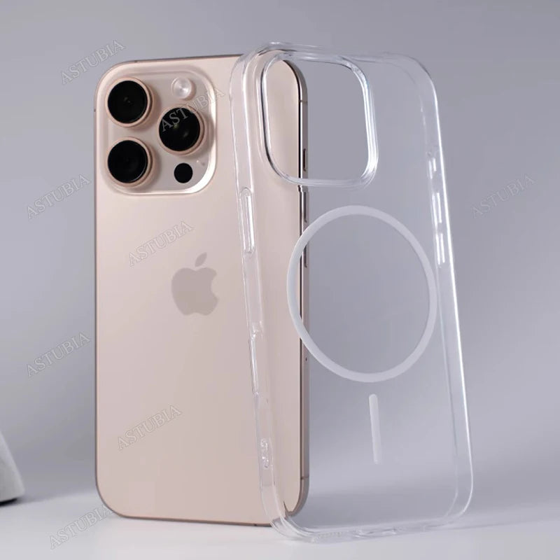 Fashion Magnetic Transparent Phone Case For iPhone 16: Magsafe Wireless Charge Hard Back Cover