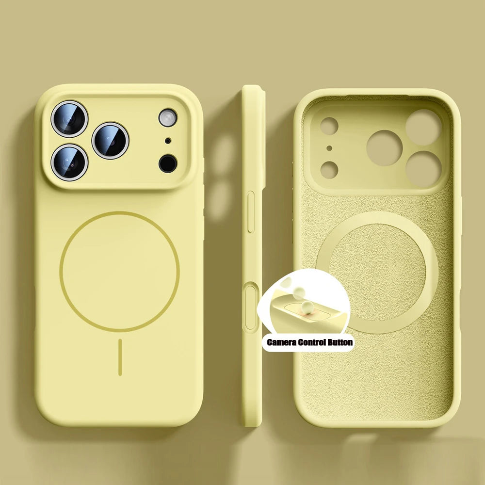 iPhone 17 Series MagSafe Case – Orange Liquid Silicone, Soft Magnetic Cover